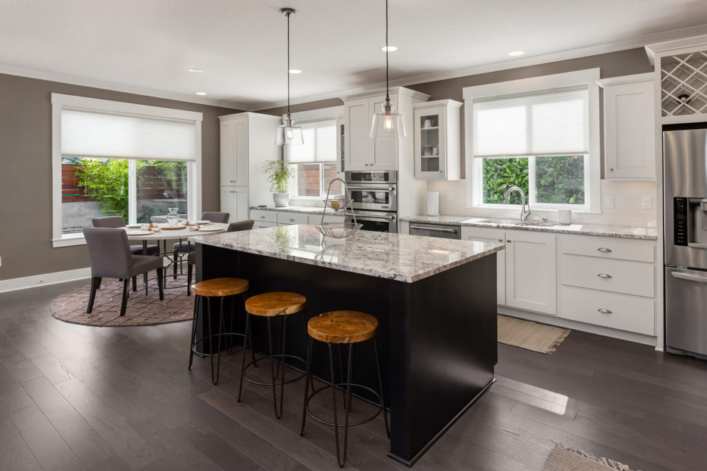 kitchen cabinet with tabletop and wooden floor