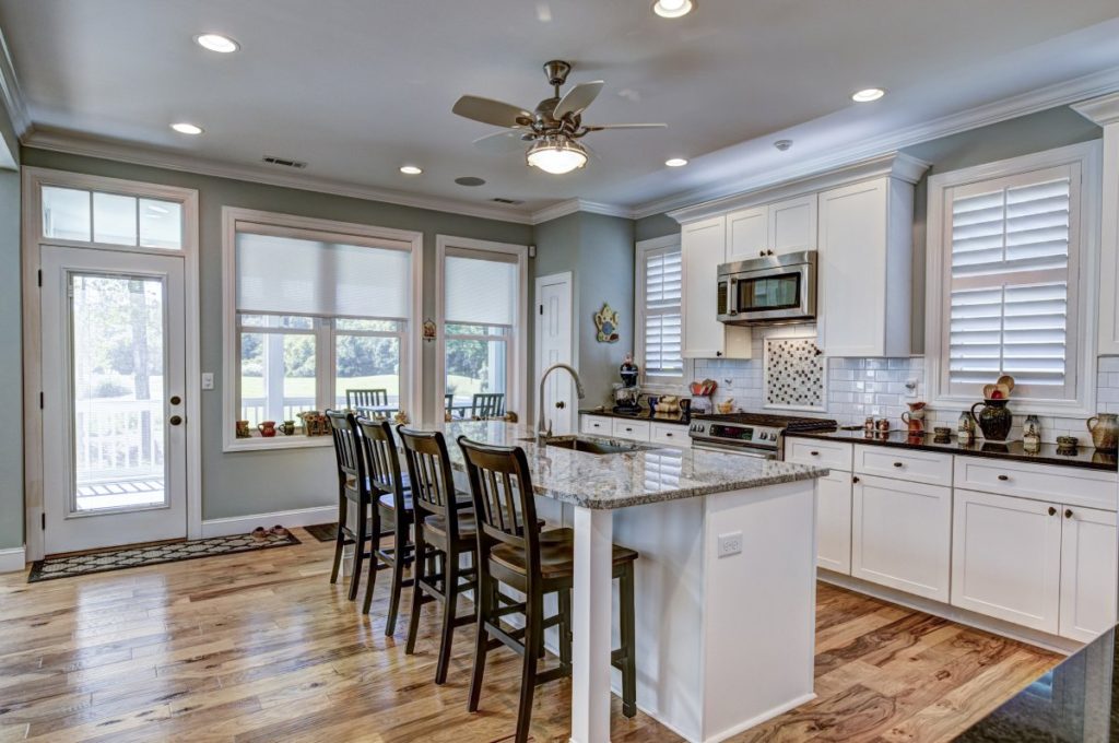 Beautiful kitchen interior with white cabinets