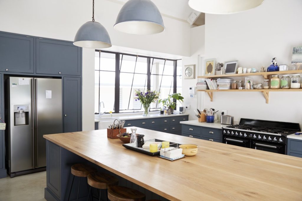 kitchen island and cabinets